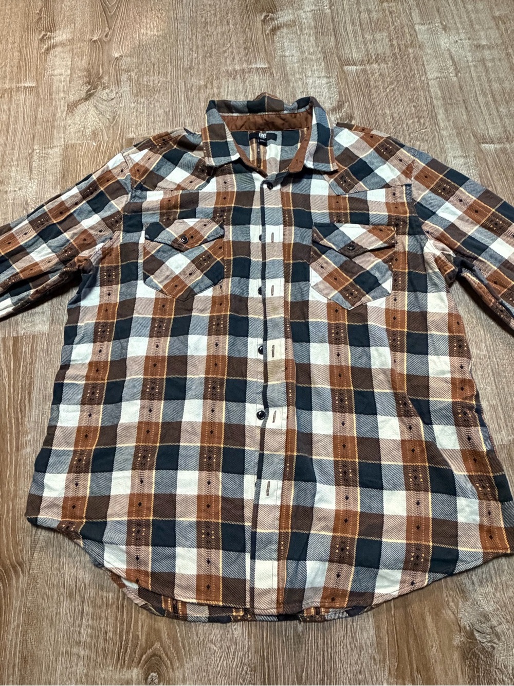 Frye Men’s XXL Western Plaid Shirt Brown Tan Navy Long Sleeve Button Up